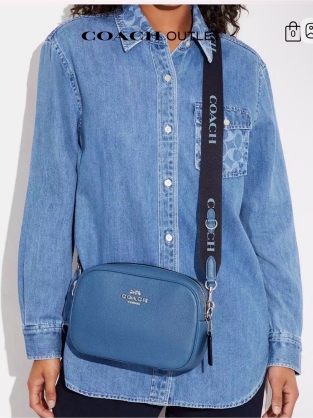 Coach Jaime Blue Soft Pebbled Leather Camera Crossbody with guitar Strap - Picture 1 of 12